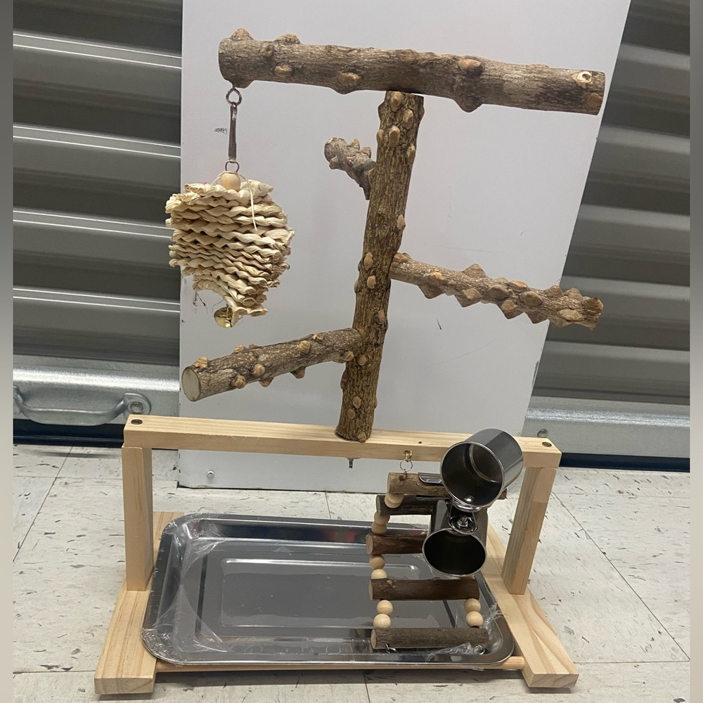 Natural Wood Bird Feeder Playground, Aluminum Tray Assembled Display NWOT & box